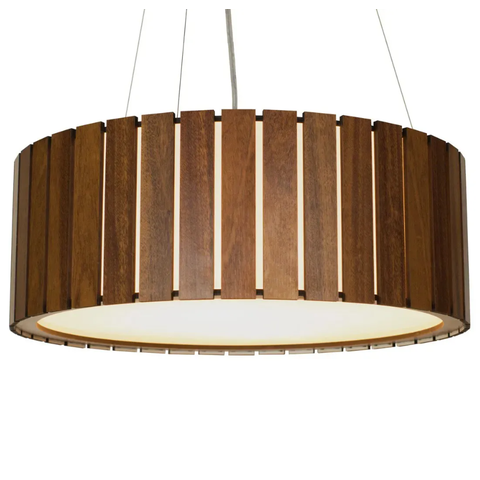 Lustre Pendente Redondo Mdf Ripado 50cm – Madeira Imbuia, Design Sofisticado, Bivolt