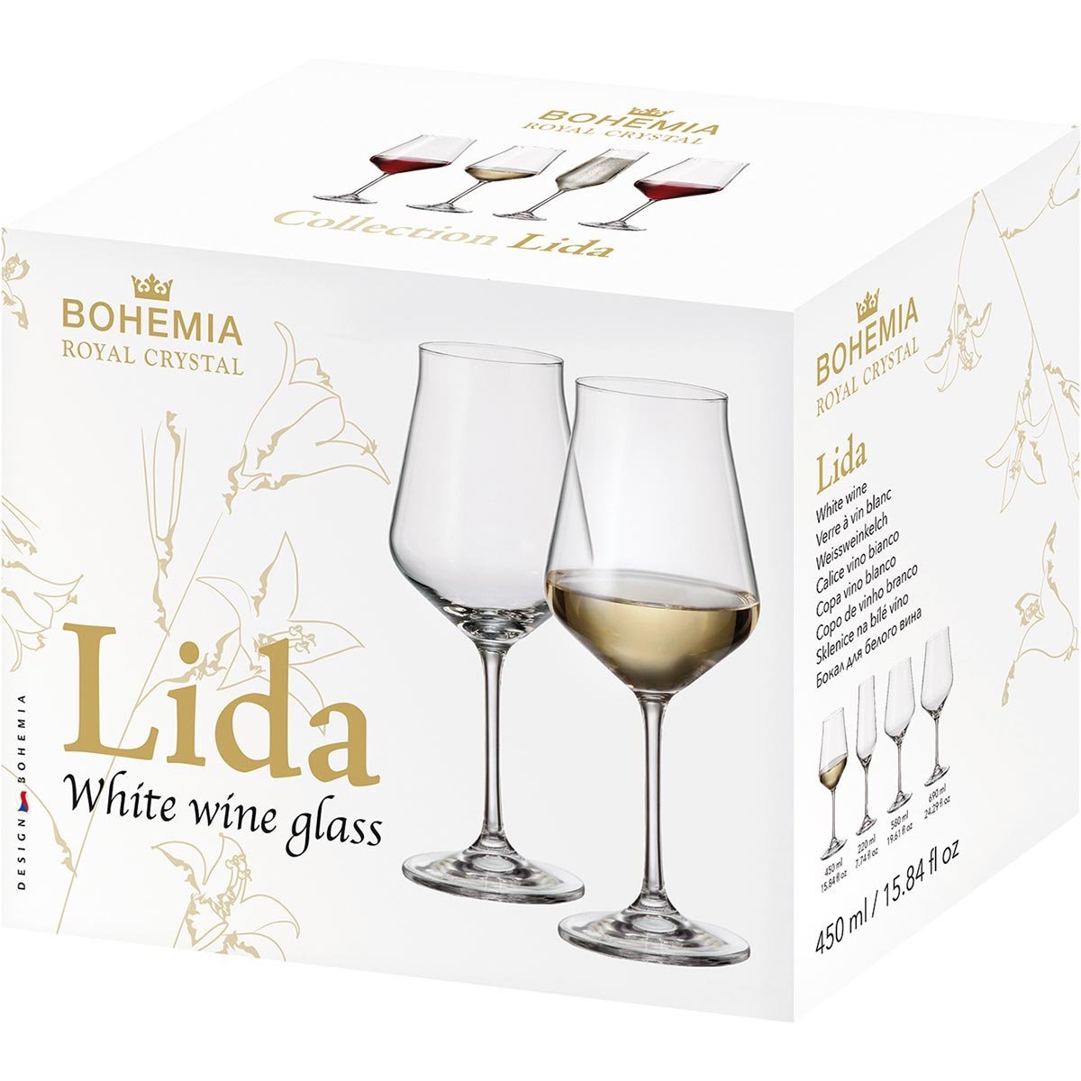 BOHEMIA LIDA TAÇA VINHO BRANCO 22x9x9cm 450ml CRISTAL TRANSP 6PÇ - 2