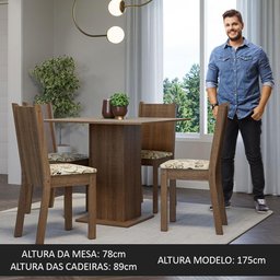 Conjunto Sala de Jantar Mesa Tampo de Madeira 4 Cadeiras Rustic/crema/lírio Bege Samara Madesa - 5
