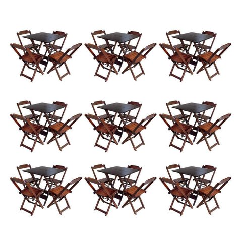 Kit 9 Conjuntos De Mesa Dobravel Com 4 Cadeiras De Madeira 70X70 Para Restaurante E Bar - Imbuia