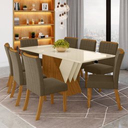 Conjunto Sala de Jantar Mesa Tampo Mdf e Vidro 8 Cadeiras Itália Espresso Móveis - 1