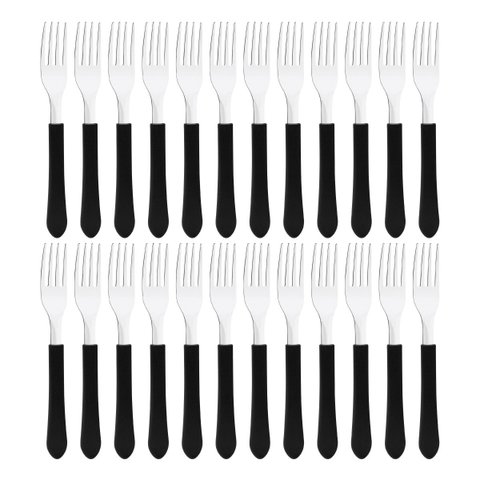 Kit 24 Garfo de Mesa Tramontina Leme Inox Cabo Preto