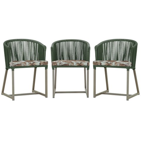3 Cadeiras de Jantar Área Noronha em Alumínio com Pintura Fendi Corda Náutica E6 Trama Original