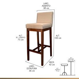 Banqueta Estofada para Bancada Alta Lisboa Madeira Capuccino Suede Bege Ccs - 3