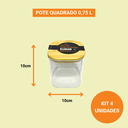 Ver imagem 3 de Kit 4 Potes Herméticos Quadrados Tampa de Bambu 750ml
