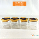 Ver imagem 2 de Kit 4 Potes Herméticos Quadrados Tampa de Bambu 750ml