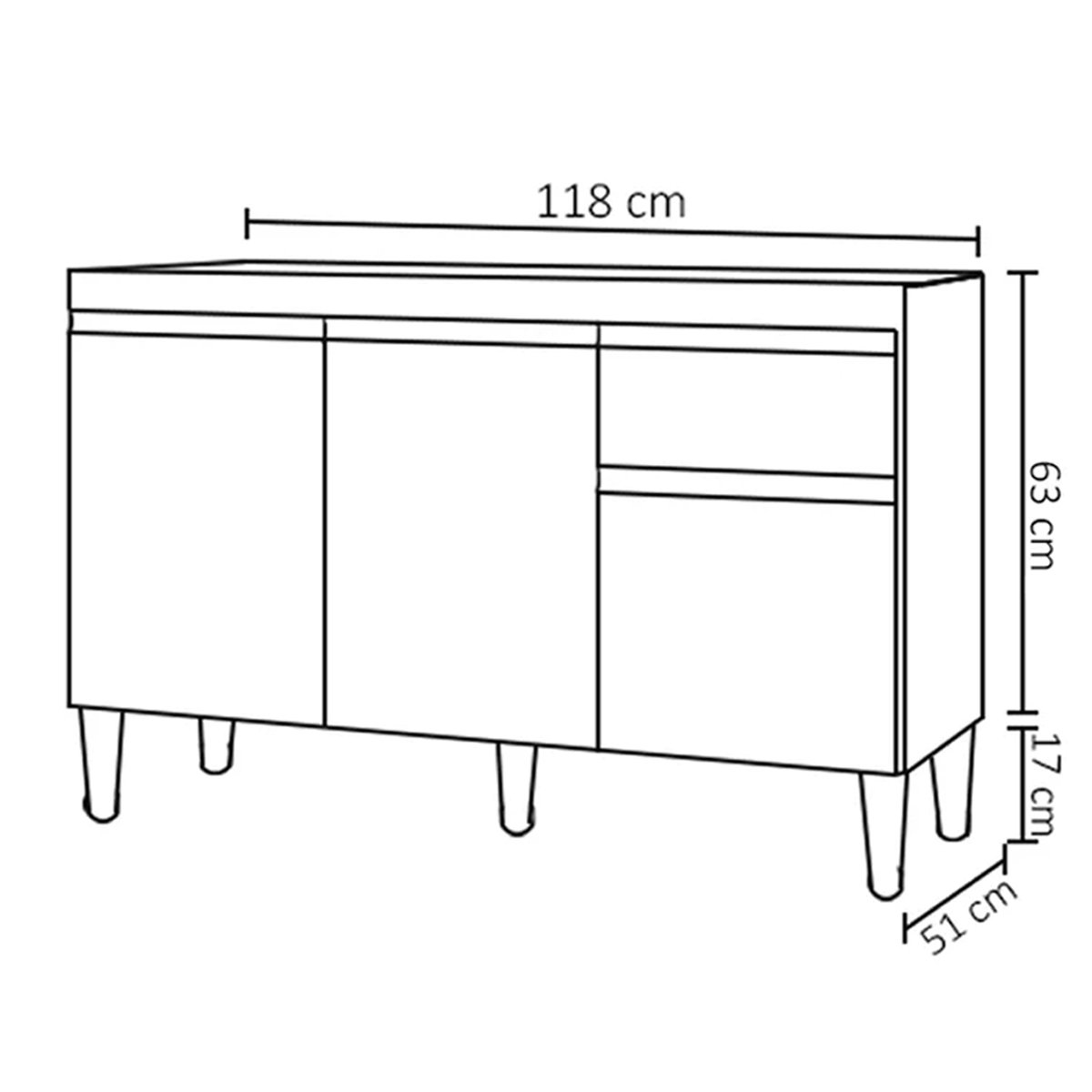 Balcão de Pia Cozinha Tatiane 120 Cm Cinza Fosco sem Tampo Ajl Móveis - 4