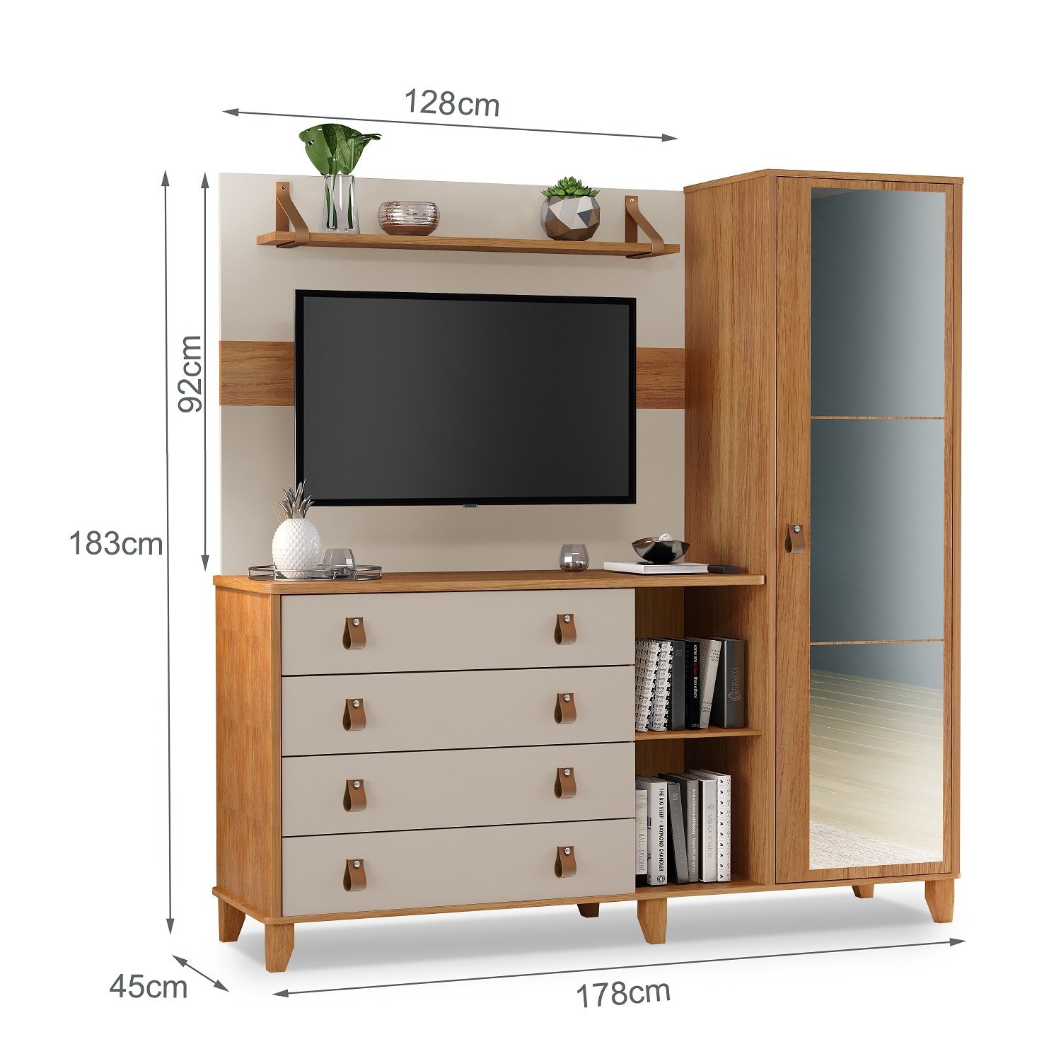 Cômoda com Painel para TV com Multiuso com Espelho em MDF - 3