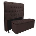 Ver imagem 1 de Kit Cabeceira + Calçadeira Baú Capitonê Livia 100cm Solteiro para Cama Box Suede Marrom - Gat Magazi
