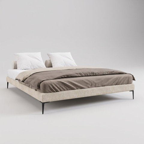 Cama Base Box King Unique 193x203 Sommier Moderno Pés de Ferro Bouclê Bege - Desk Design
