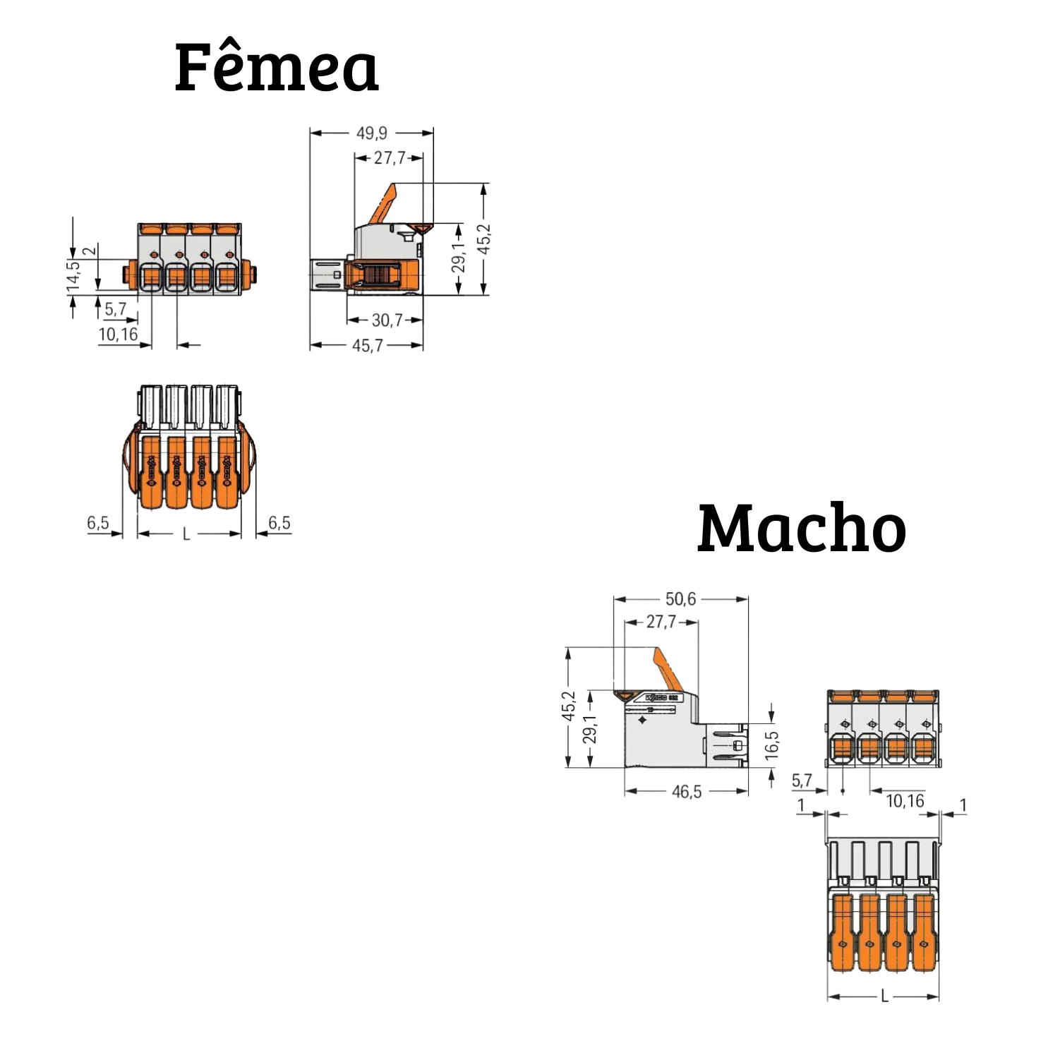 Kit Conector Wago 832-1103-1203 Macho e Femea Linha Pesada - 9