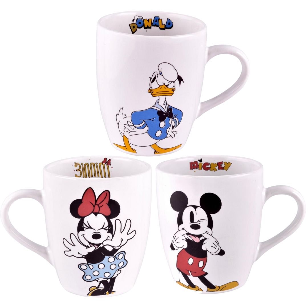 Jogo Disney 3 Canecas Cerâmica Mickey, Minnie e Pato Donald 330ml - Tuut