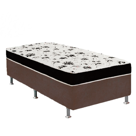 Cama Box Solteiro Suede Marrom + Colchão Solteiro Suede Preto Orto Molas Ensacada 88x188x55