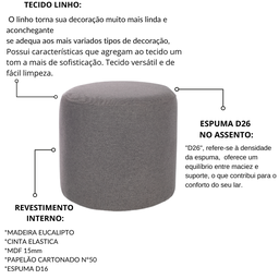 Puff Decorativo Redondo para Quarto Linho Perse - 3