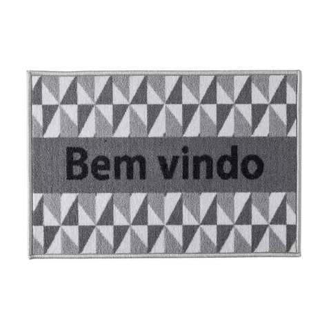 Tapete Corttex de Porta Capacho Bem vindo Antiderrapante 40x60:Cinza e Branco