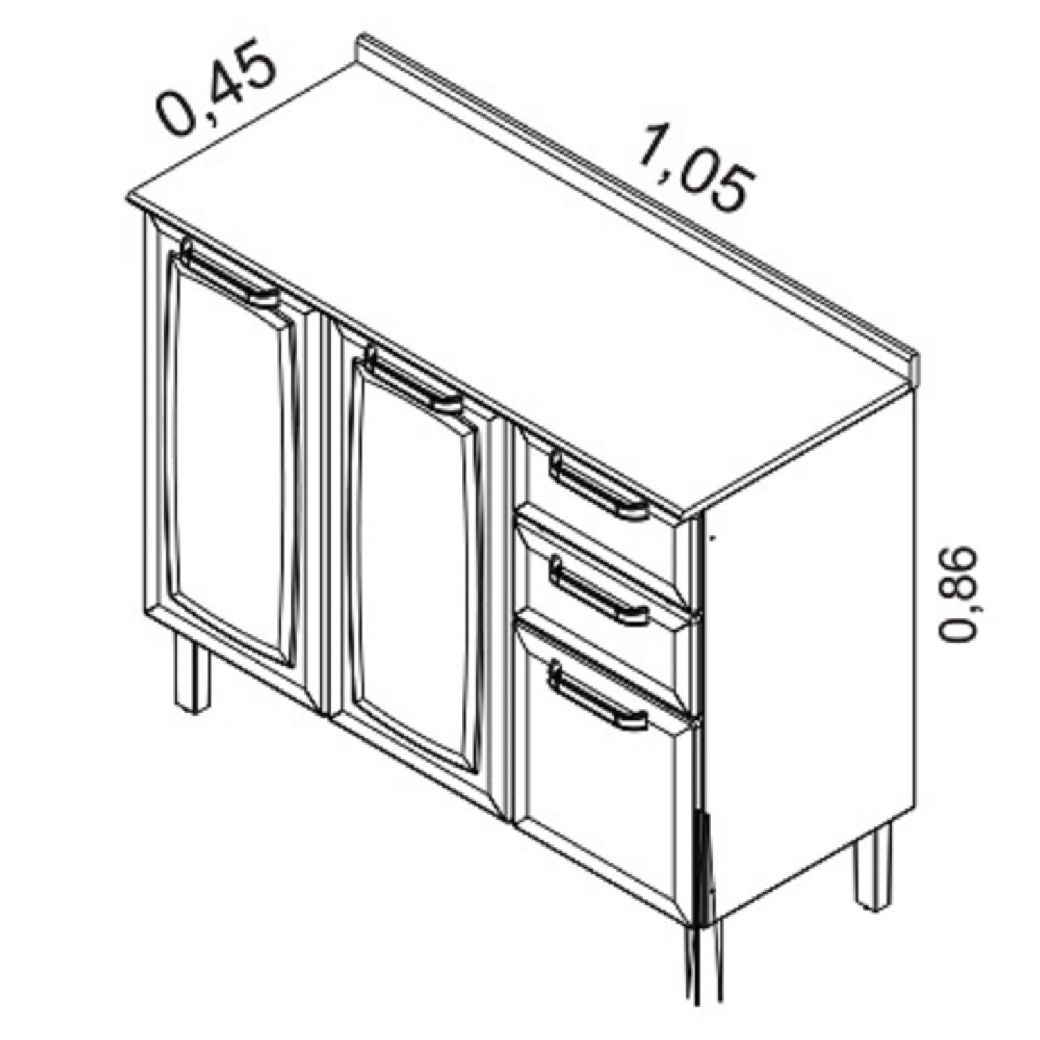 Balcão em Aço 105cm 3 Portas 2 Gavetas com Tampo Luce  - 4