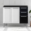 Ver imagem 1 de Balcão Cozinha em Aço 3 Portas 2 Gavetas 105cm com Tampo Luce Itatiaia Preto/Branco
