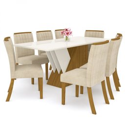 Conjunto Sala de Jantar Mesa Tampo MDF e Vidro 8 Cadeiras Itália Espresso Móveis - 2