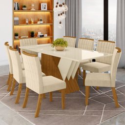 Conjunto Sala de Jantar Mesa Tampo MDF e Vidro 8 Cadeiras Itália Espresso Móveis - 1