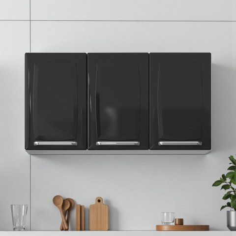 Armário de Cozinha em Aço 3 Portas 102cm Luce Itatiaia Preto/Branco