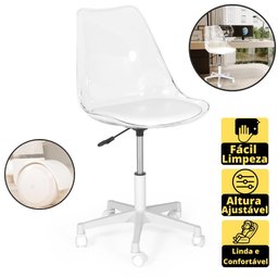 Cadeira Office Leda Acrílico Transparente Base Giratória - Branco - 2