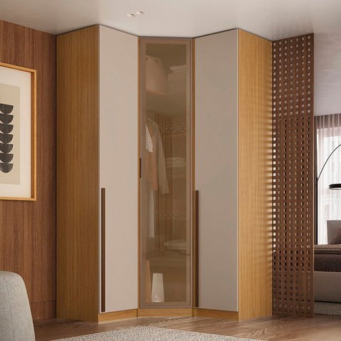 Guarda Roupa de Canto Obliquo Reflecta 3 Portas Mdf Altezza Marrom Freijó/Off White