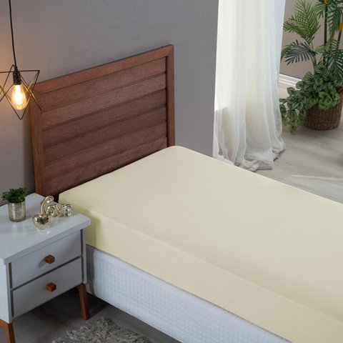 Lençol Cama Solteiro 100% Algodão com Elástico Percal 300 Fios Hotel Pousada:palha