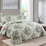 Kit Cobre Leito Colcha Mix Queen Estampado Dupla Face Floral 3 Peças - Mirela - Verde - 1
