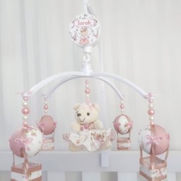 MOBILE PARA BERÇO MUSICAL GIRATÓRIO URSA FLORAL BALÃO ROSÉ - 1