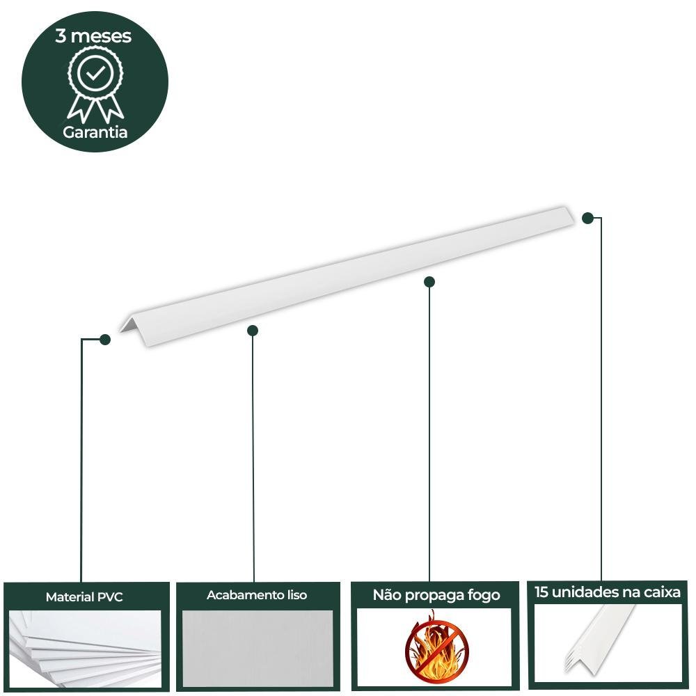 Cantoneira L PVC Protetor de Canto 25x25mm Barra 300cm 15 UN AZN - Branco Neve - 4