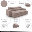 Ver imagem 3 de Sofá Decorativo Hugo 2 Lugares 208cm Reclinável e Retrátil Veludo Rosê G45 - Gran Belo
