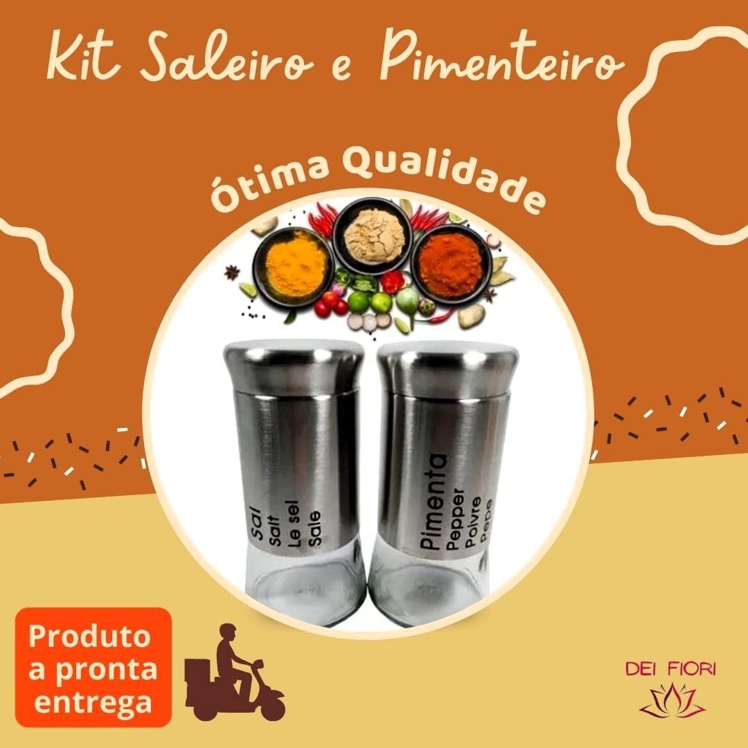 Kit Saleiro Pimenteiro Em Inox Vidro Porta Temperos 2 Peças Conjunto Sal Pimenta Mesa Cozinha Prata  - 3