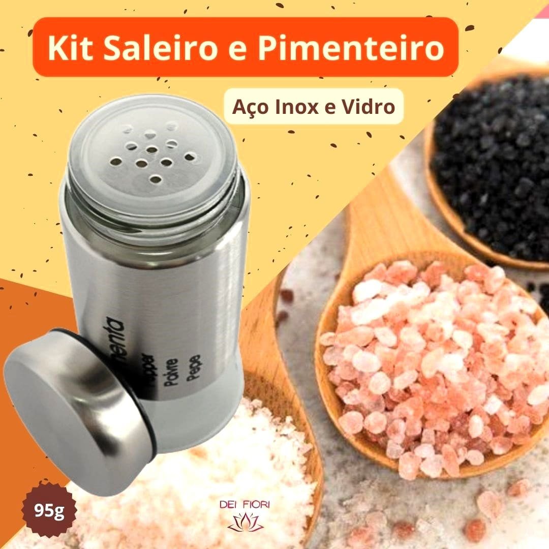 Kit Saleiro Pimenteiro Em Inox Vidro Porta Temperos 2 Peças Conjunto Sal Pimenta Mesa Cozinha Prata  - 8