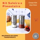 Ver imagem 2 de Kit Saleiro Pimenteiro Em Inox Vidro Porta Temperos 2 Peças Conjunto Sal Pimenta Mesa Cozinha Prata 