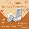Kit Saleiro Pimenteiro Em Inox Vidro Porta Temperos 2 Peças Conjunto Sal Pimenta Mesa Cozinha Prata  - 5