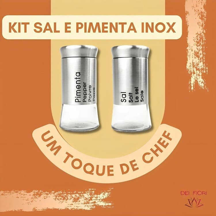 Kit Saleiro Pimenteiro Em Inox Vidro Porta Temperos 2 Peças Conjunto Sal Pimenta Mesa Cozinha Prata  - 9