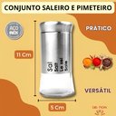 Ver imagem 6 de Kit Saleiro Pimenteiro Em Inox Vidro Porta Temperos 2 Peças Conjunto Sal Pimenta Mesa Cozinha Prata 