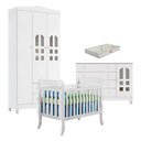 Ver imagem 1 de Quarto de Bebê New Selena 3 Portas com Berço Lila e Cômoda Gran Selena Branco Brilho e Colchão
