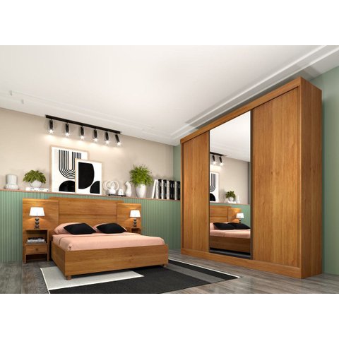 Guarda Roupa Casal com Espelho 3 Portas 4 Gavetas - Dacar-cinamomo - Tcil Móveis