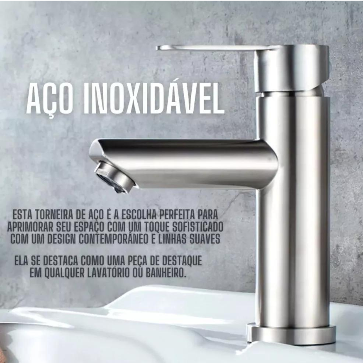 Torneira Banheiro Lavabo Aço Inox Monocomando Quente Frio - 5