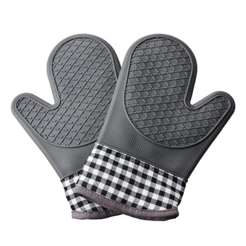 Luvas de Forno de Silicone, Resistentes Ao Calor, Padrão Xadrez Preto e Branco, o Par Mão Direita e