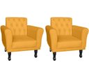 Ver imagem 1 de Kit 2 Poltronas Decorativa Classic Couro Amarelo Pés Madeira Ms Decor