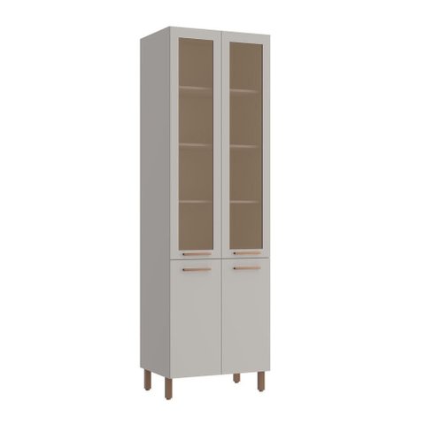 Armário Paneleiro 4 Portas com Vidro Reflecta 230x70 cm Valência Cinza Claro 100% MDF Casamia