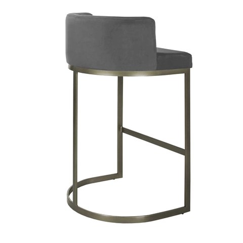 Banqueta Alta Estofada Estrutura Aço Carbono Belly Ii Base Champagne 65cm Suede Cinza