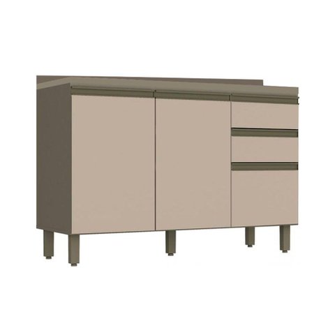 Balcão de Cozinha Connect 3 Portas e 2 Gavetas c/ Tampo Duna/Cristal - Henn