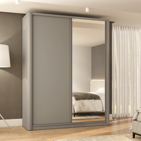 Guarda Roupa Casal 190cm com Laterais Curvas e Espelho Cor:grigio