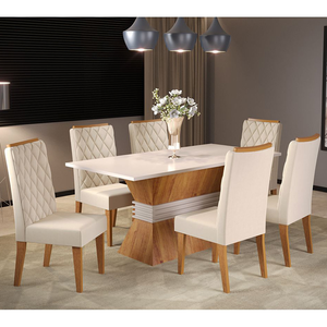 Mesa de Jantar Retangular Born com 6 Cadeiras Iza Mel/blonde/bege - Casa Giulia
