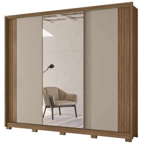 Guarda Roupa Casal 260cm 3 Portas Nevali Carvalho/Fendi Z17 - Mpozenato