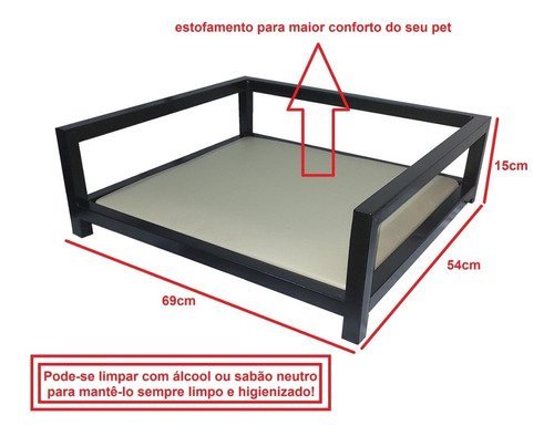 Cama Pet Cães Gatos Impermeável Industrial 65x50cm Almofada - Preto - 3