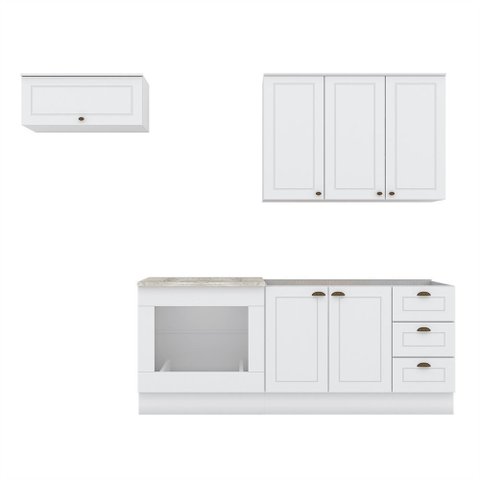 Cozinha Modulada Apê 280cm para Forno de Embutir com Tampo Americana Henn - Branco/calcare